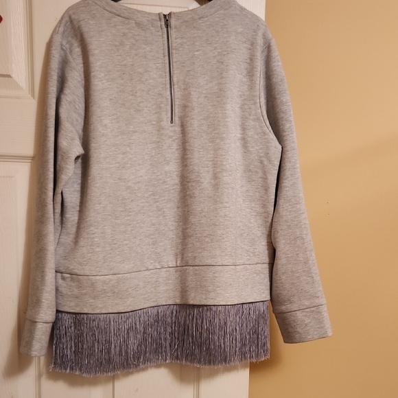 Gray Sweater with Fringe Hem - Picture 4 of 4